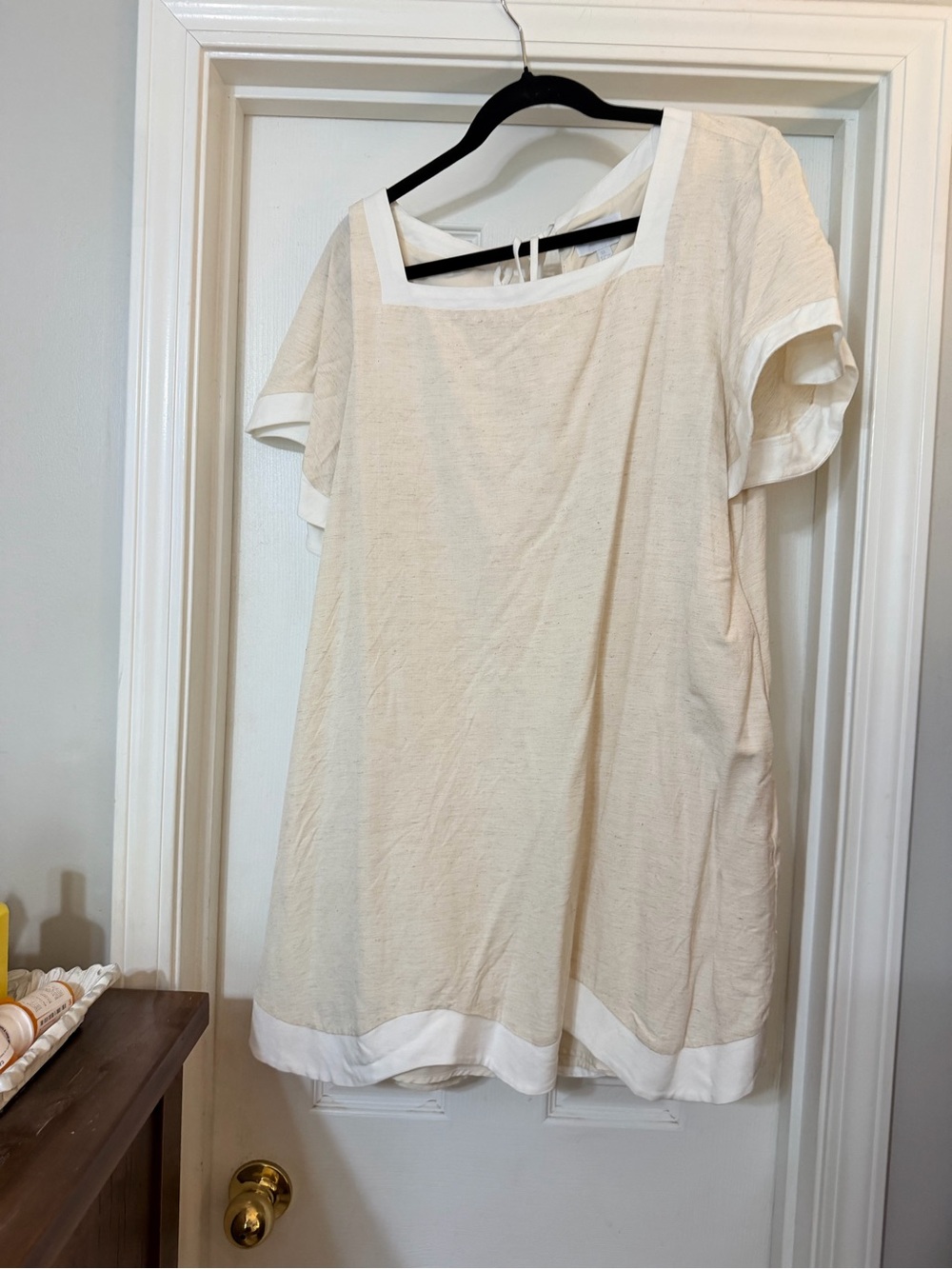 Sugarlips Cream Short Sleeve Square-Neck Tunic with White Trim
